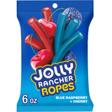 JOLLY RANCHER Ropes Blue Raspberry and Cherry Flavored Candy for Road Trips and Tailgates, 6 oz Resealable Travel Bag