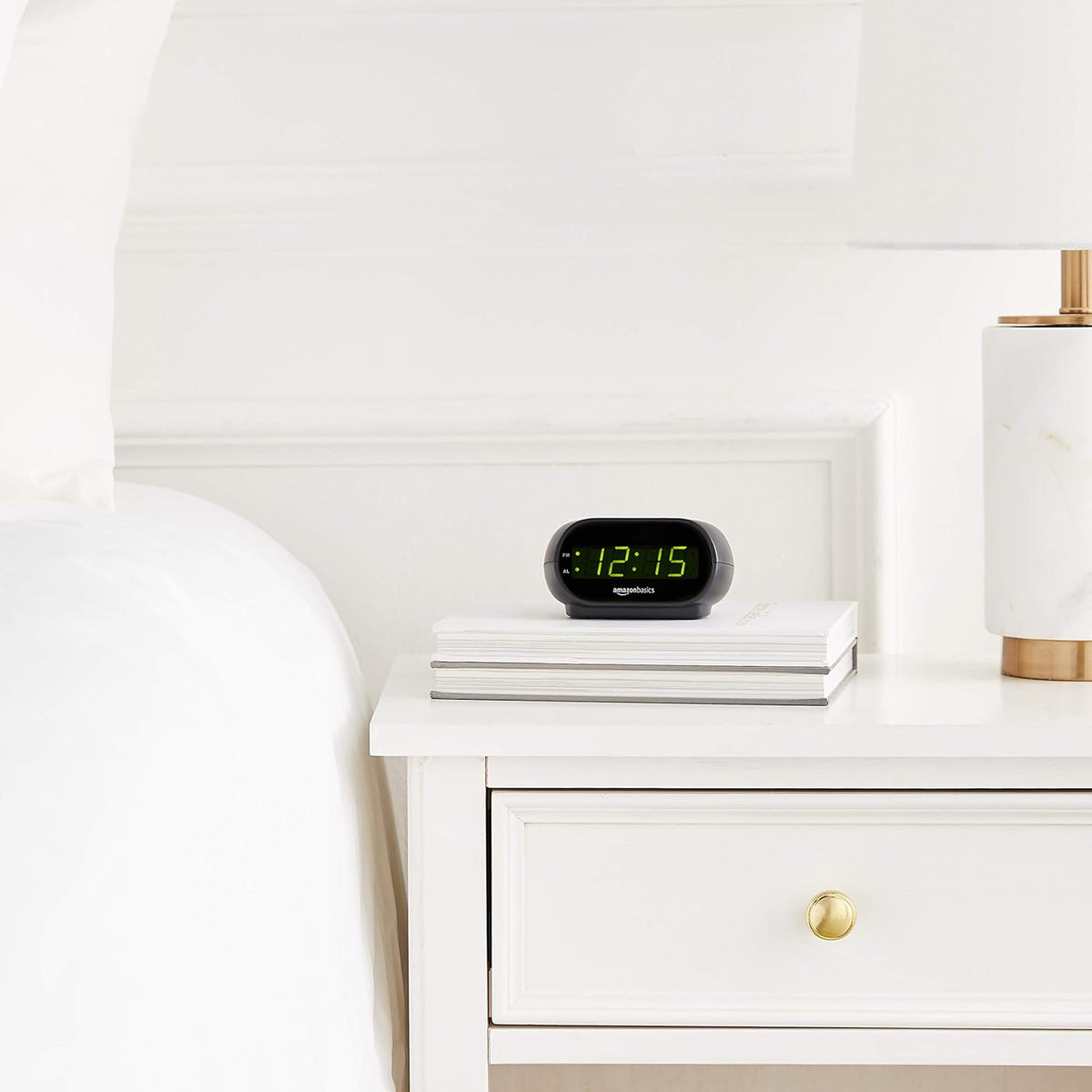 Amazon Basics Small Digital Clock with Snooze – Steady Bedroom Clock for Remote Workers and Students