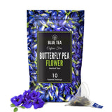 BLUE TEA Butterfly Pea Flower Pyramid Tea – Spearmint & Cardamom Caffeine-Free Herbal Sachets for Yoga and Breathwork, 10 Bags