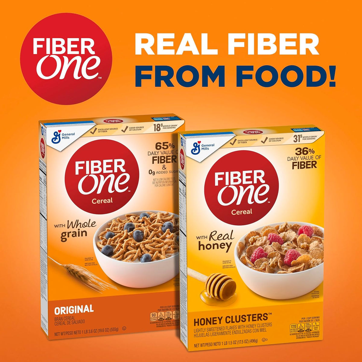 Fiber One Honey Clusters Cereal – Time-Saving Morning Cereal, Resealable Box for the Home Office Pantry