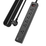 Yintar Flat Plug Surge Protector in White for Living Room Media Center, 6 Outlets 3 USB Ports 6Ft Cord Behind TV Stand Clean Look