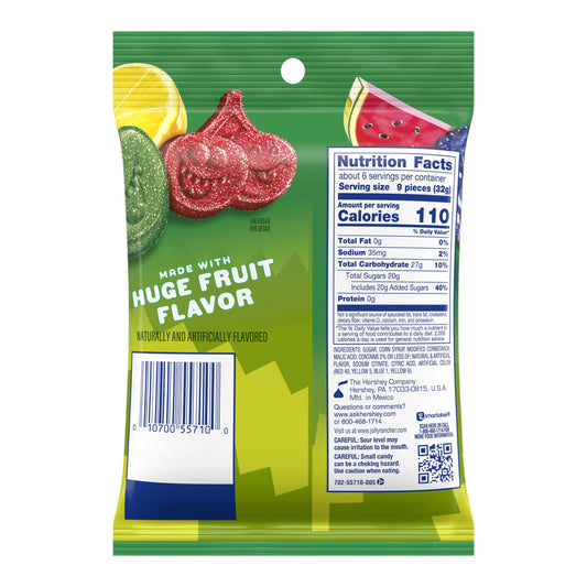 soft, chewy gummy consistency with a sour-sweet coating from malic and citric acid