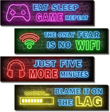 4 Pcs Printed Neon Gaming Posters – Modern Neon Inspired Wall Decor for Game Themed Rooms and Home Office