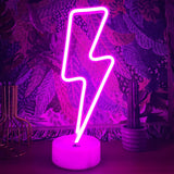 Lightning Bolt Neon Sign - Last Minute Gift for Gamer Kids, Portable Neon Style Desk Light for Bedroom Setup