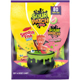 SOUR PATCH KIDS and SWEDISH FISH Halloween Candy for Party Table Scatters and Decor Accents, 80 Mini Snack Bags