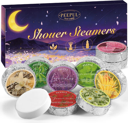 10 tablets per pack with multiple scent variants (7 asins: stress relief green, rejuvenation orange, deep relaxation purple, thank-you light pink, self-care deep blue, fruity deep pink, flowers beige)