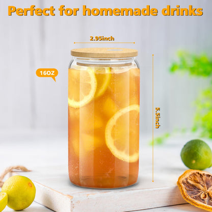 16 oz Clear Glass Tumbler with Bamboo Lid – Intentional Kitchen Counter Drinkware for Less-is-More Home, 4 Pack