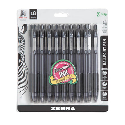 18-piece set containing 9 z-grip retractable ballpoint pens and 9 mechanical pencils
