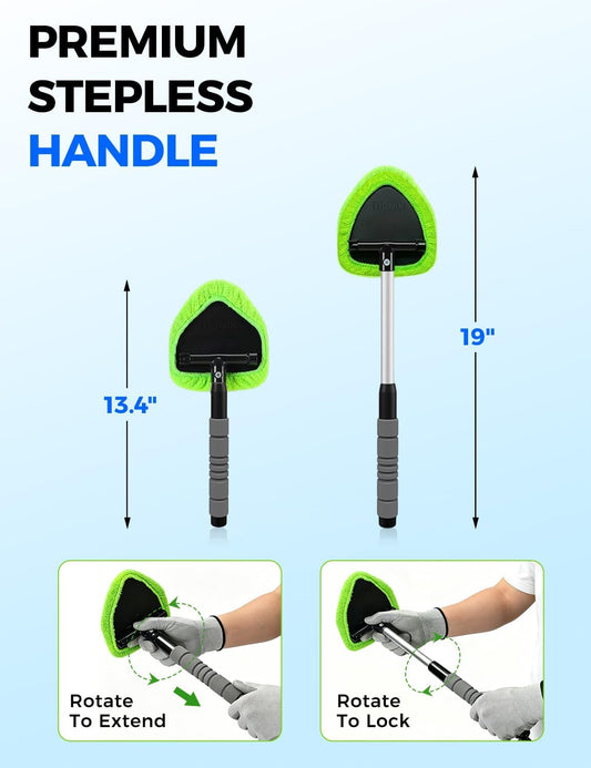 180° swivel cleaning head measuring 5.7"w x 6.1"l for maximum glass contact