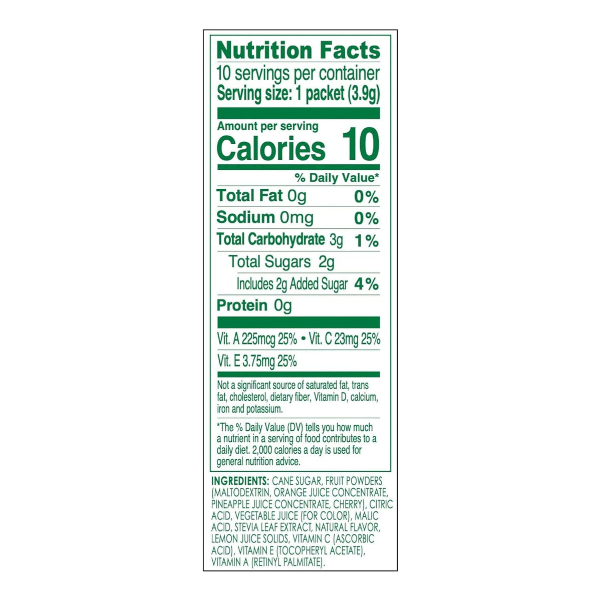 2 grams of sugar per serving sweetened with stevia and a touch of sugar