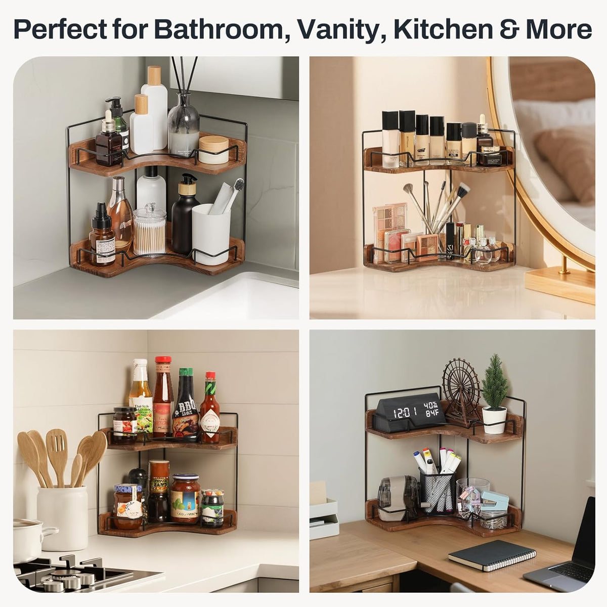 2-Tier Wood Desk Organizer for Home Office Focus, Stationery and Supply Corner Shelf
