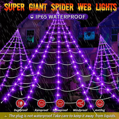 [Brand] 16.4Ft Halloween Spider Web Light – Durable Open-Air Outdoor Decor for Backyard Entertaining, Fence Line, and Haunted House Entrances with 8 Modes