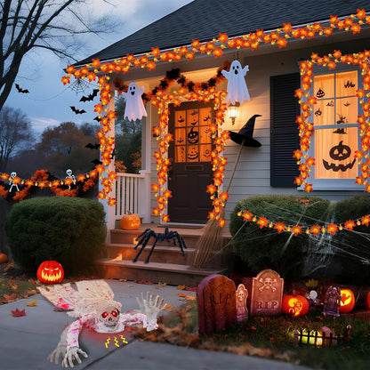 3 Pack Fall Garland with Pumpkin Lights – Flameless Smokeless Autumn String Lights Safe for Kids Pets and Bedrooms