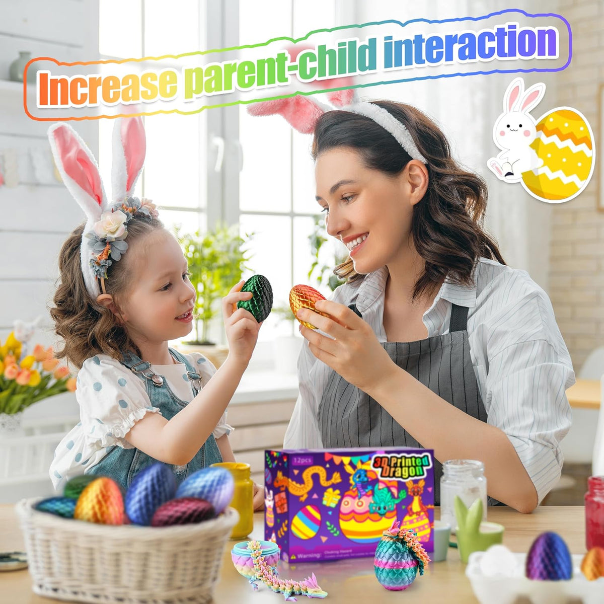 3D Printed Dragon Easter Eggs – Safe PLA Plastic Kids Toys Ages 3+, 12 Prefilled Surprise Eggs for Easter Morning, Playroom and Bedtime