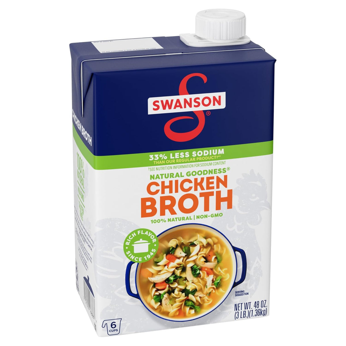 48 oz recyclable fiber carton (versus cans or plastic jugs)