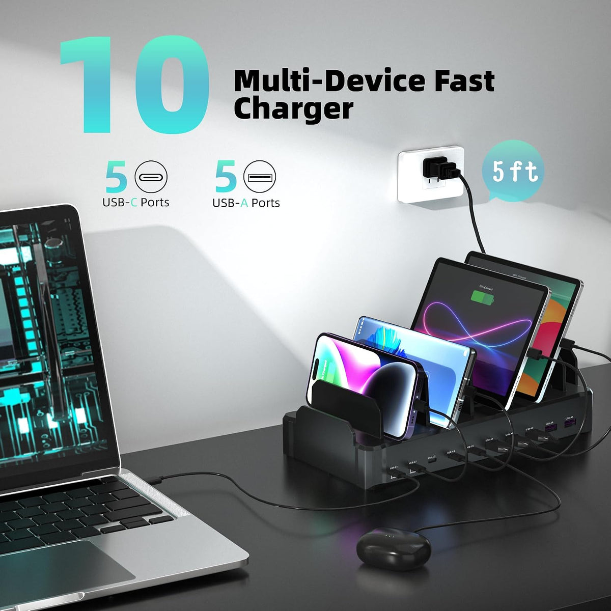 8 mixed short cables included (2 lightning, 4 usb-c, 2 micro-usb)
