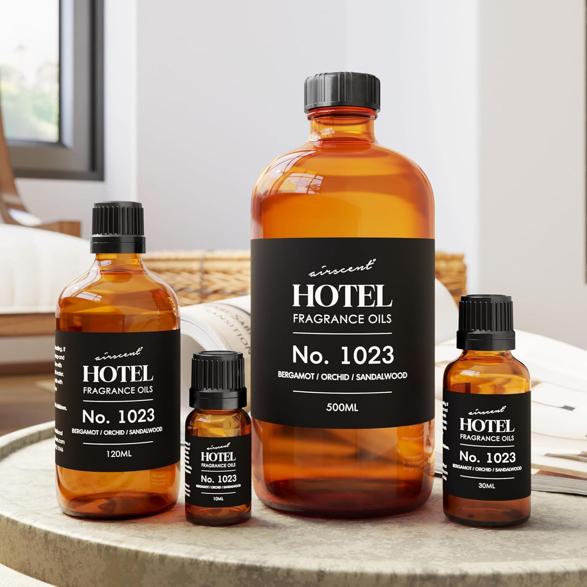 AirScent Hotel Diffuser Oil No. 1023 - Drop-and-Go Safe Scent Refill for Households Replacing Open-Flame Candles, 16.9 fl oz