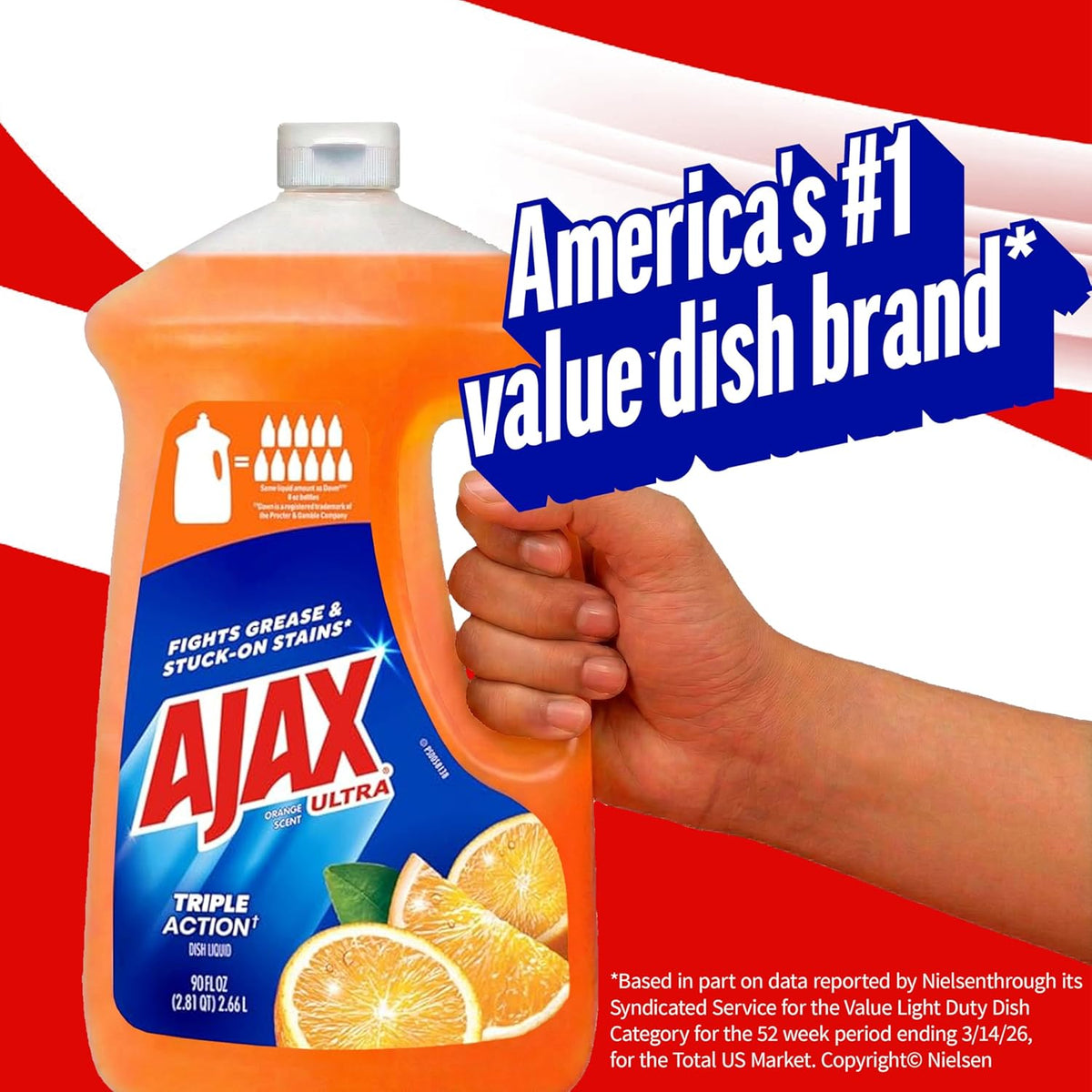 Ajax Ultra Liquid Dish Soap Orange Scent Triple Action 90 fl oz Bottle for Busy Home Office Shared Kitchen Stations
