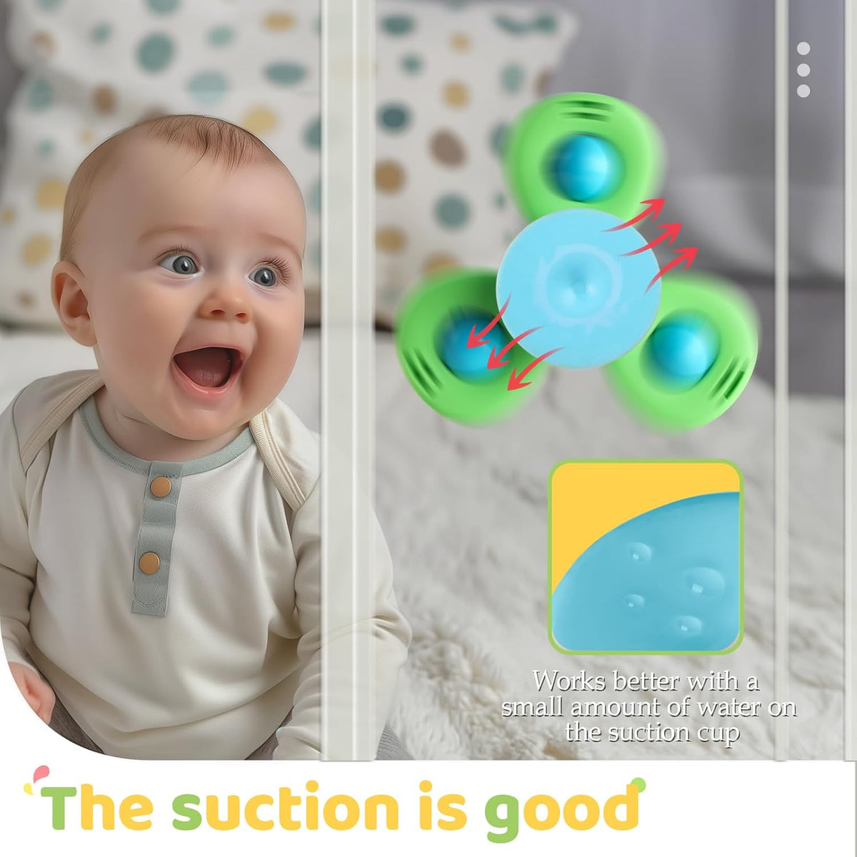 ALASOU Suction Cup Top Trio – Secure Adhesion for High Chair and Airplane Tray, Designed for Small Toddler Hands
