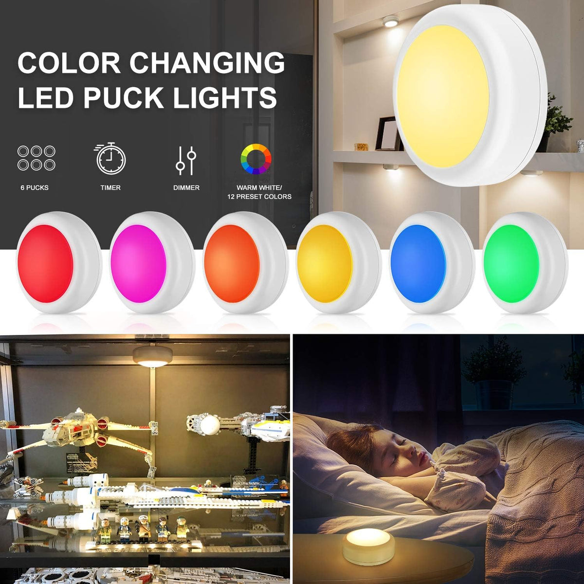 Alivation Remote Puck Lights as Holiday Gift for Women, Dimmable Battery Shelf Lighting for Easy Home Refresh Any Season