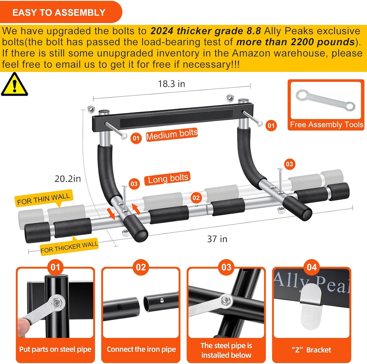 Ally Peaks Doorway Chin Up Bar | Practical Housewarming Gift for New Homeowner, Tool-Free 440 lb Strength Bar