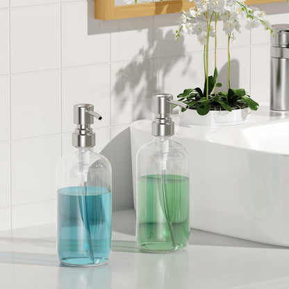 AmazerBath 2 Pack Glass Soap Dispensers – Thoughtful Housewarming Gift for New Homeowners and Newlyweds
