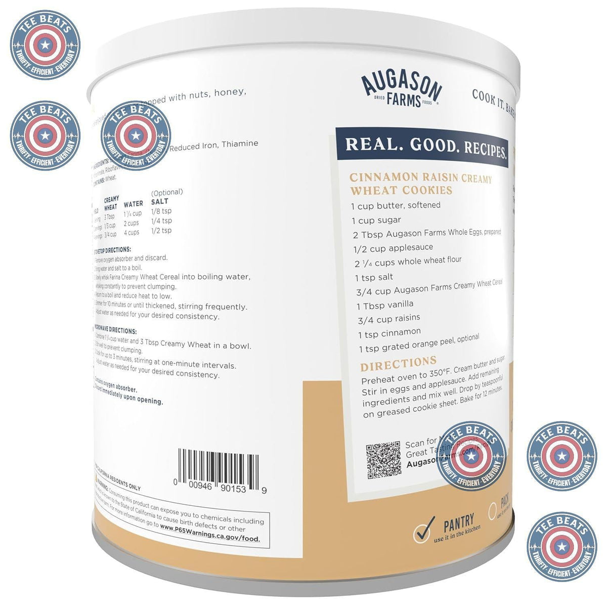 Augason Farms Creamy Wheat Farina Can – Quick Versatile Ingredient for Home Bakers and Recipe Prep, 10-Year Shelf Life
