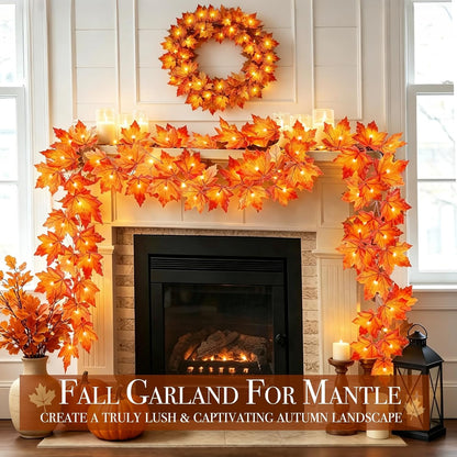 Autumn Leaf Garland for Bedroom Aesthetic – Enlarged 4In Maple Leaves with Battery Lights