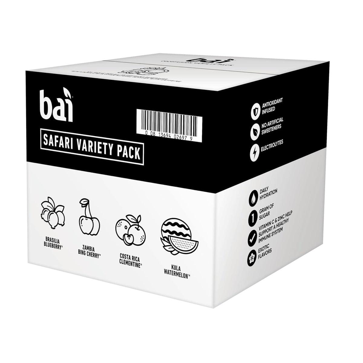 Bai Antioxidant Water – Afternoon Office Pick Me Up with 55mg Natural Caffeine, Stevia Sweetened Focus Drink, 18 fl oz, 12 Pack