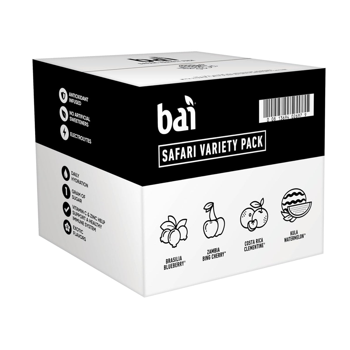 Bai Antioxidant Water – Afternoon Office Pick Me Up with 55mg Natural Caffeine, Stevia Sweetened Focus Drink, 18 fl oz, 12 Pack