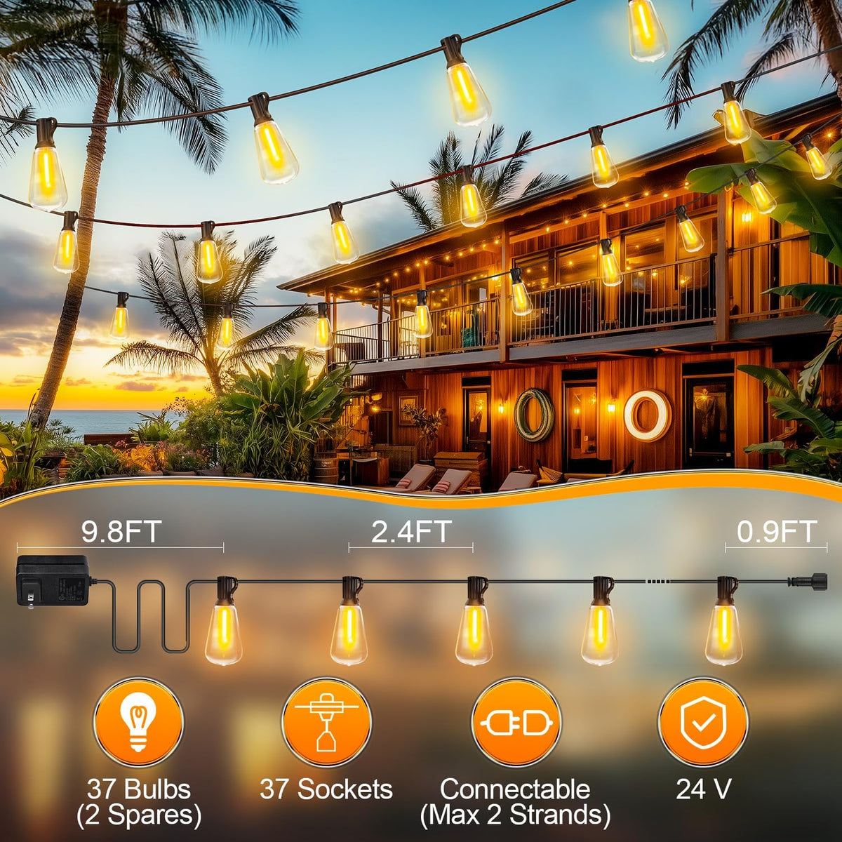 Banord ST38 LED String Lights – 100ft Housewarming Gift for Her with Remote and Timer Patio Lights
