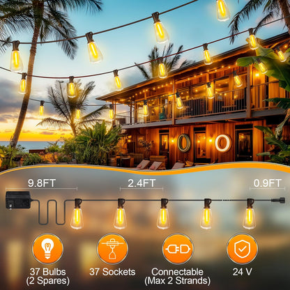Banord ST38 LED String Lights – 100ft Housewarming Gift for Her with Remote and Timer Patio Lights