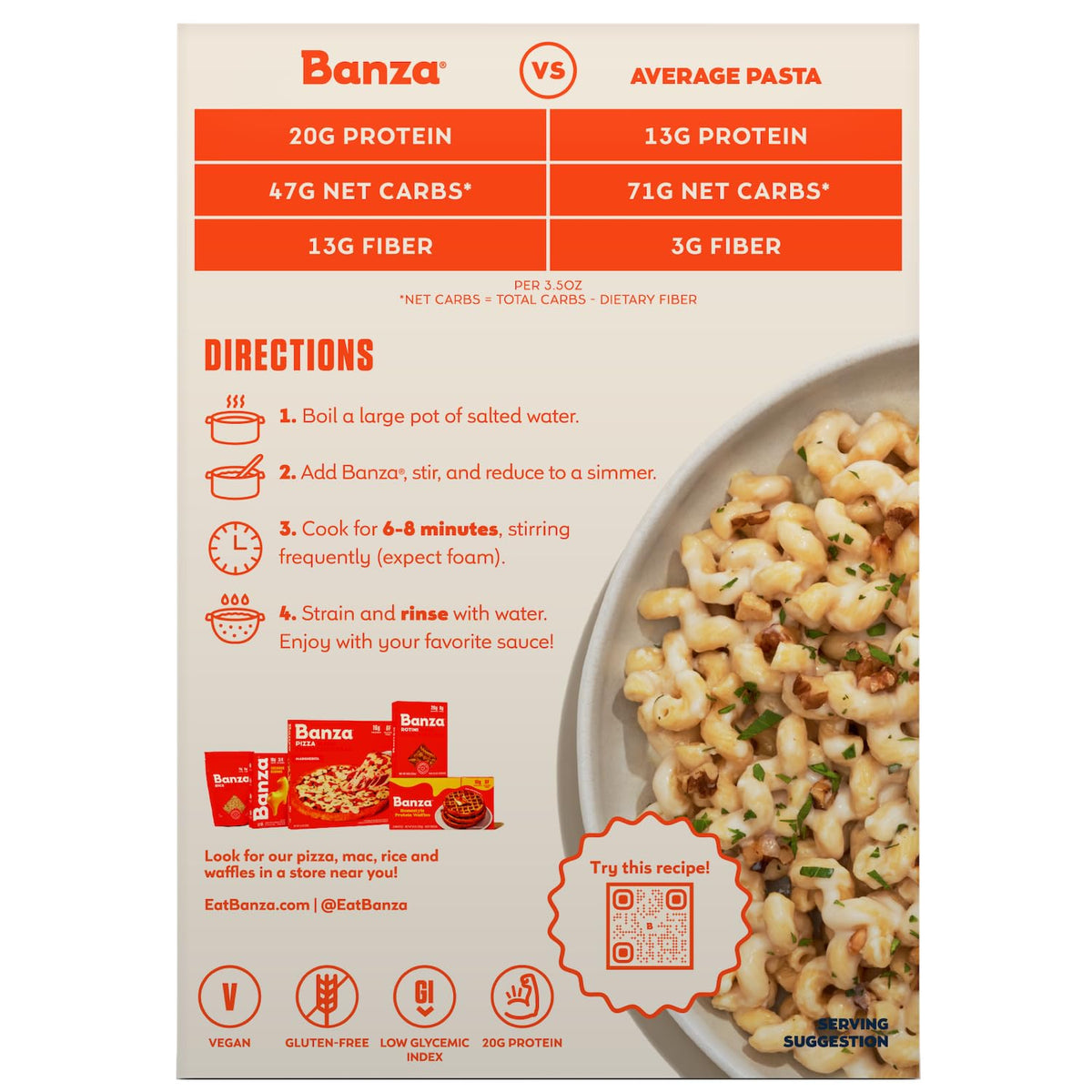 Banza Chickpea Cavatappi Pasta - Four Ingredient Simple Pasta for Intentional Home Cooking, 8oz