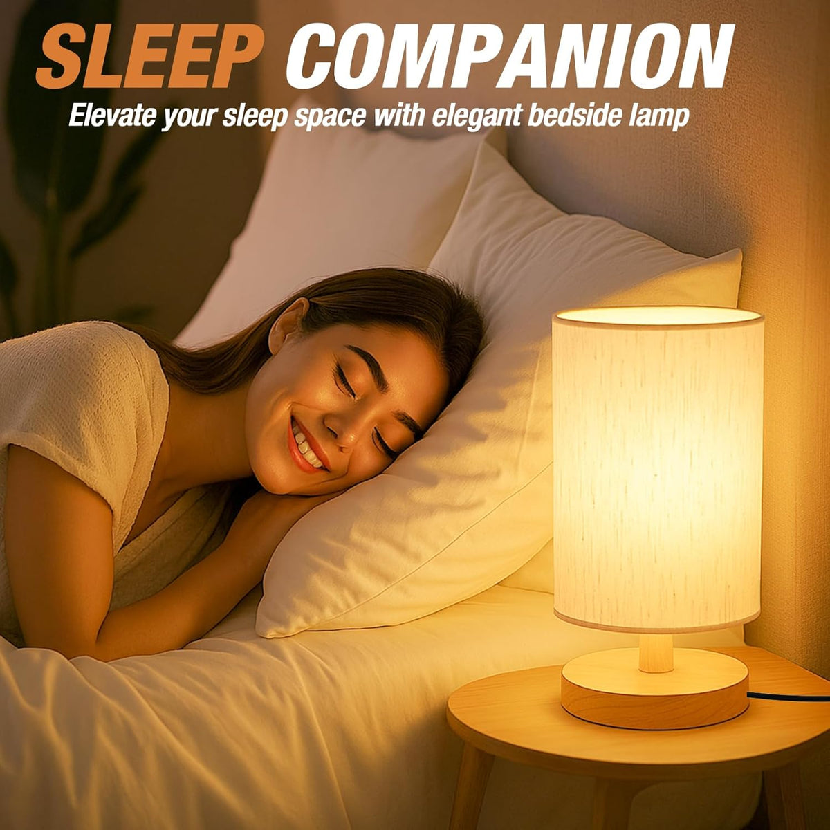 Bedside Work Corner Lamp for Remote Workers, Soft Warm Light with Stable Wood Base