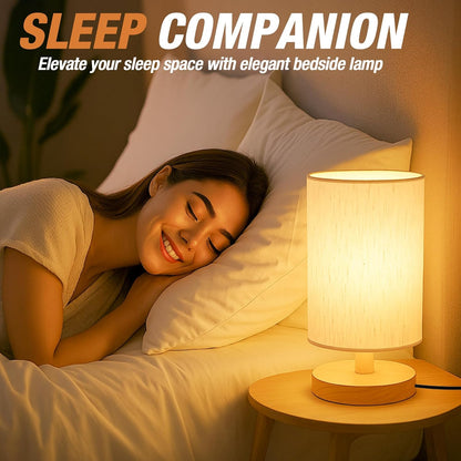 Bedside Work Corner Lamp for Remote Workers, Soft Warm Light with Stable Wood Base