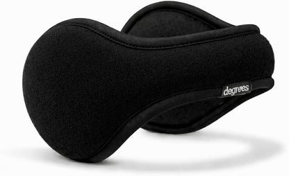 behind-the-head ear-warmer frame that clears hair, hats, and helmet straps