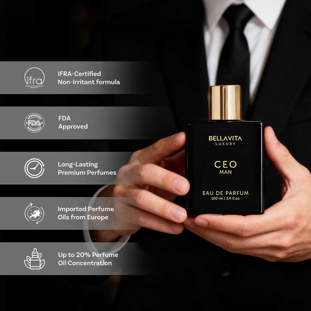 Bellavita Luxury CEO Man Eau de Parfum – Premium Holiday Gift for Husband, Boardroom-Ready Cologne for Men