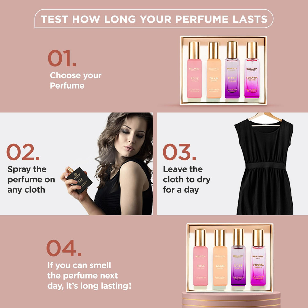 Bellavita Premium EDP Collection for Women – 4 Scent Wardrobe in French Arabian Inspired Bottles