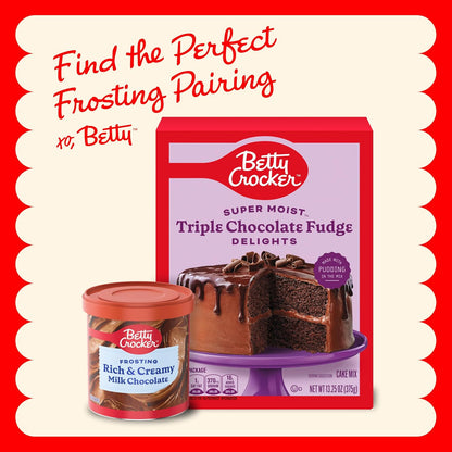 Betty Crocker Super Moist Triple Chocolate Fudge Cake Mix for Kids Birthday Parties, Easy 3-Ingredient Family Baking 13.25 oz