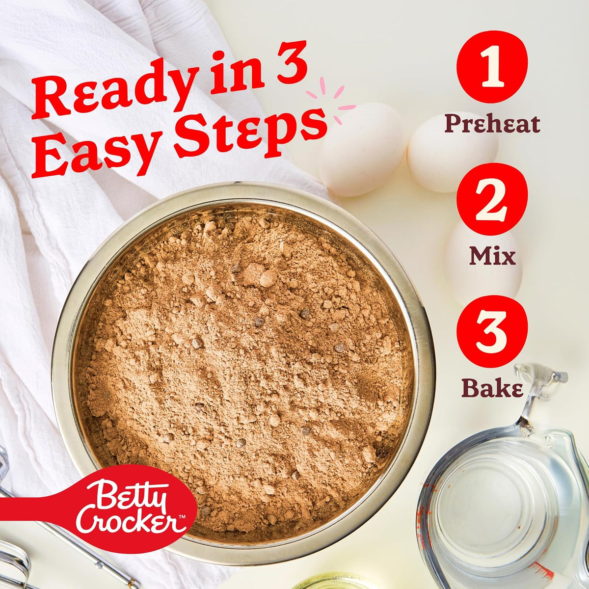 Betty Crocker Super Moist Triple Chocolate Fudge Cake Mix for Kids Birthday Parties, Easy 3-Ingredient Family Baking 13.25 oz