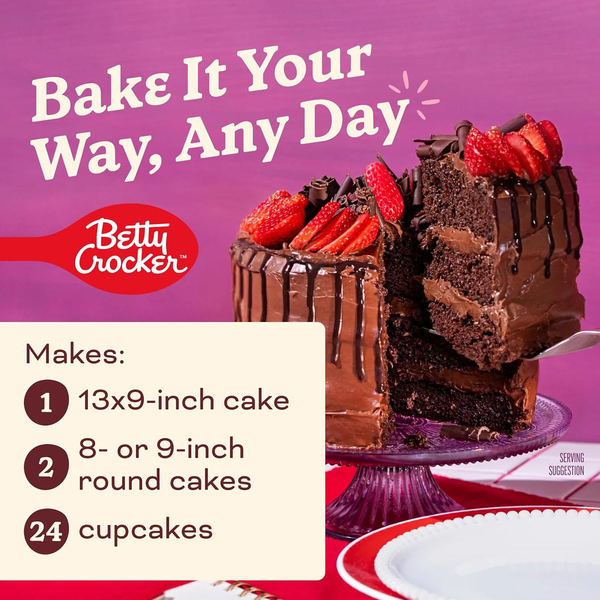 Betty Crocker Super Moist Triple Chocolate Fudge Cake Mix for Kids Birthday Parties, Easy 3-Ingredient Family Baking 13.25 oz