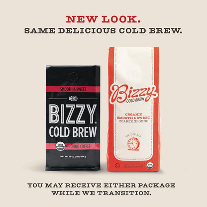 Bizzy Organic Cold Brew Coffee – Strong Caffeine Specialty Grade Beans for Focused Home Office Deep Work