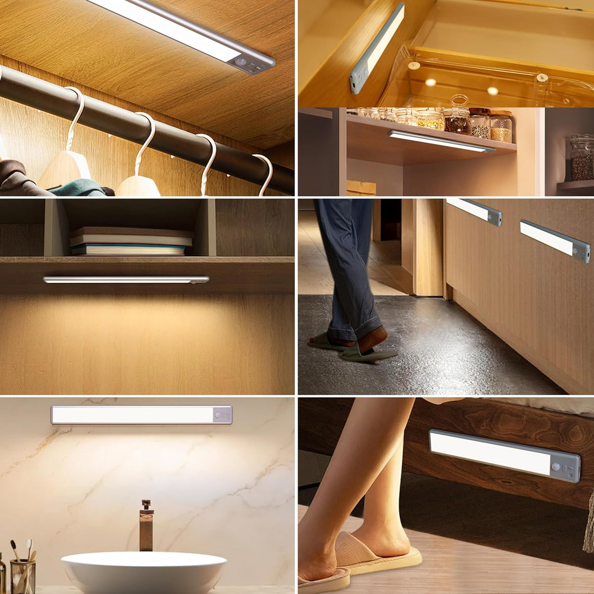 BLS 2 Pack LED Light Bar – PIR Motion Activated Night Light for Bathroom Hallway and Stairs, Cool Touch Surface