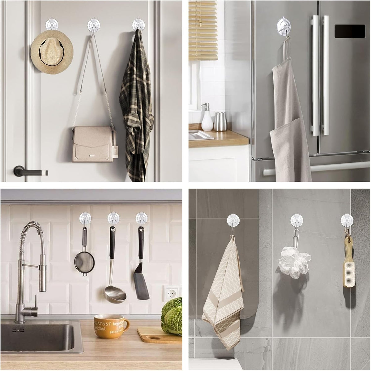 [Brand Name] Clear Suction Hooks – Uncluttered Bathroom Storage in a Clean Neutral Design, No Tools Required