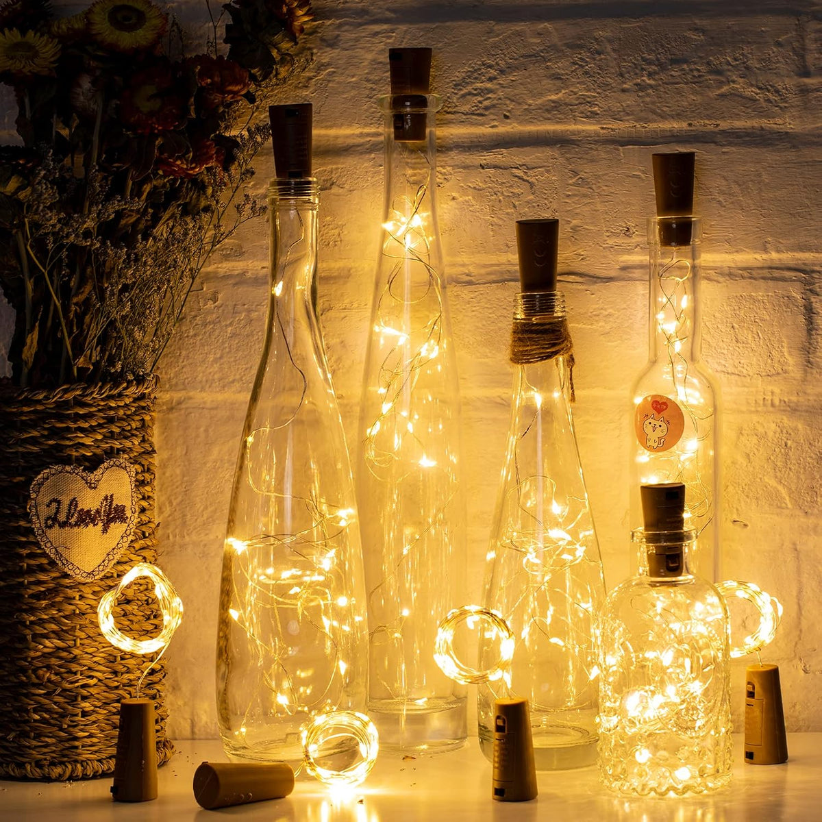 Brightown Battery Cork Lights – Holiday Stocking Stuffer for DIYers, Bulk 20-Pack Silver Wire Bottle Fairy String