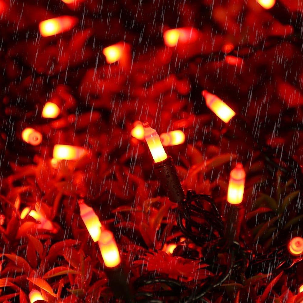 Brizled Orange Mini Halloween Lights Outdoor – Bush Hedge and Tree Trunk Wrap, 21.3ft 100-ct Incandescent String for Yard Landscape Decorating