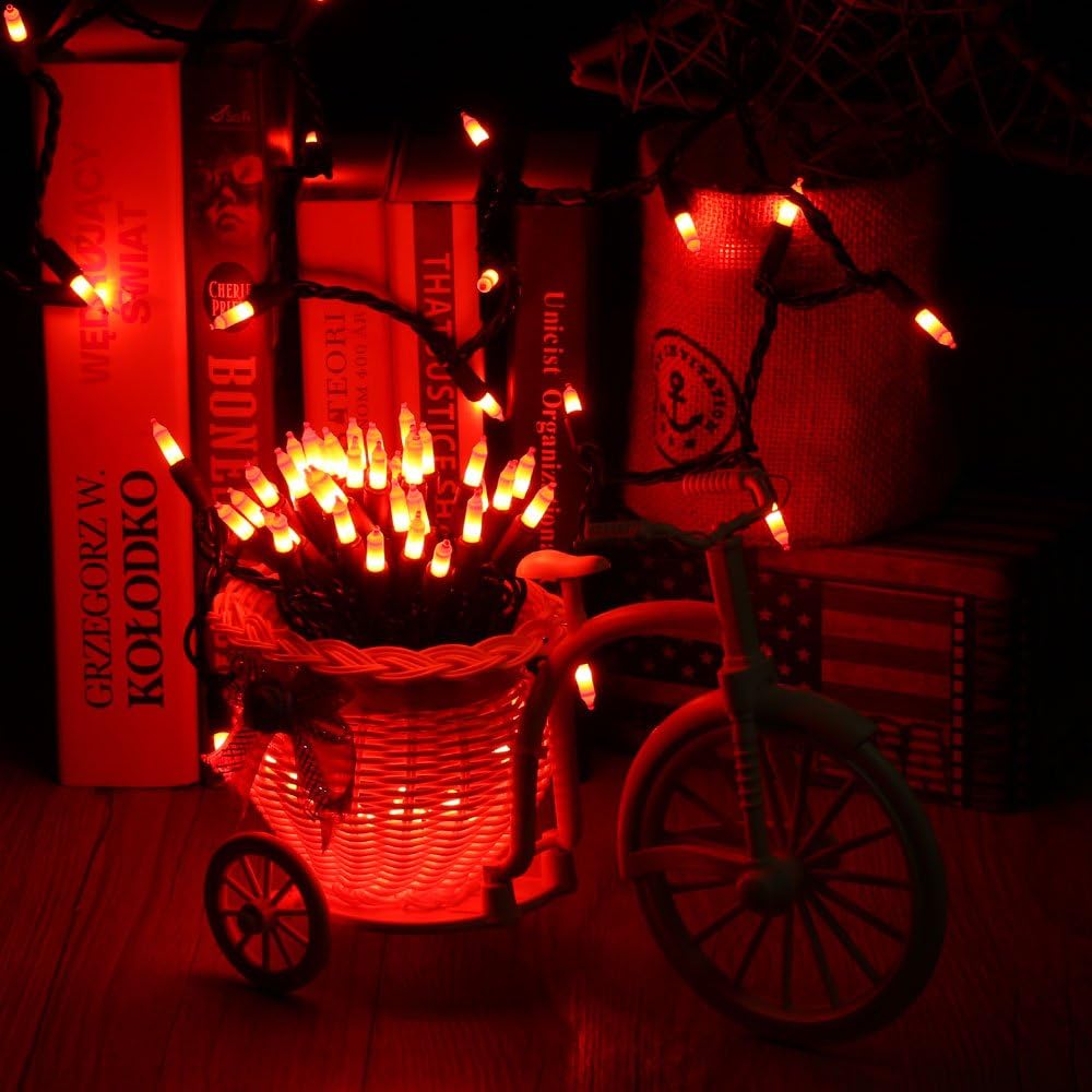 Brizled Orange Mini Halloween Lights Outdoor – Bush Hedge and Tree Trunk Wrap, 21.3ft 100-ct Incandescent String for Yard Landscape Decorating