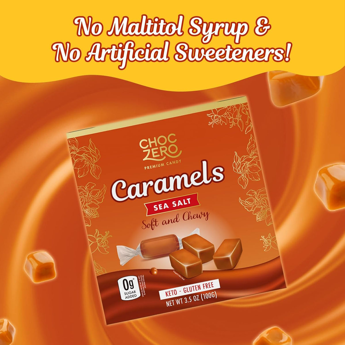 ChocZero Sugar Free Almond Caramels – Ready to Gift Party Favor for Keto Guests and Office Treats, Sea Salt Almond