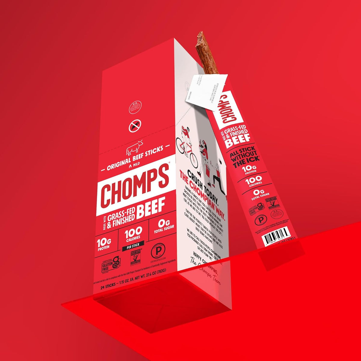 Chomps Grass-Fed Beef Jerky Sticks – Office Desk Drawer Snack for Sustained Focus Between Meetings, 10g Protein