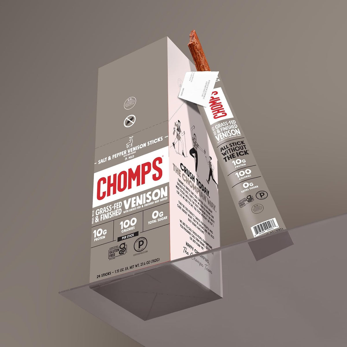 Chomps Salt & Pepper Venison Jerky Sticks – Nut-Free Lunchbox Protein for School and After-Snack Drawer, Top 9 Allergen Free
